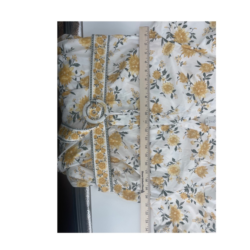 Joie Yellow Floral Mini Dress Short Sleeve Belted V-Neck Ruffle Hem Size 16 - Picture 4 of 5